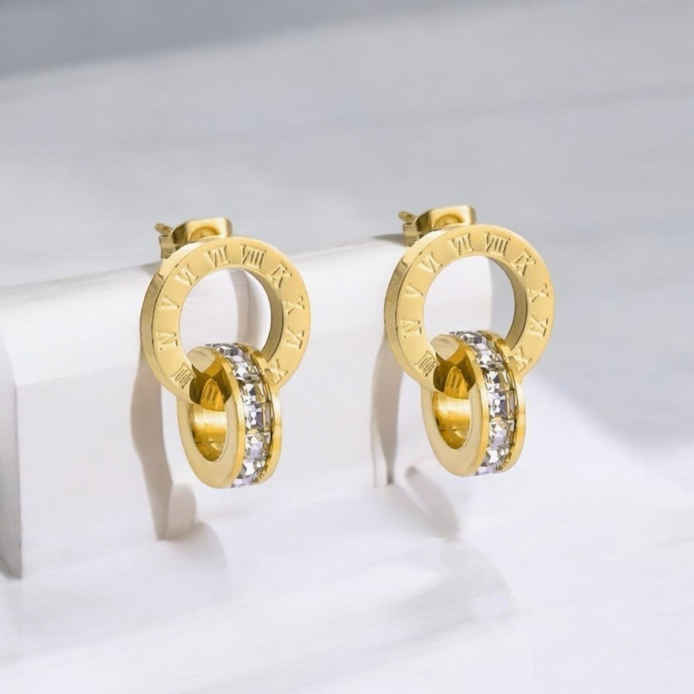 Gold and Silver Roman Numeral Hoop Earrings